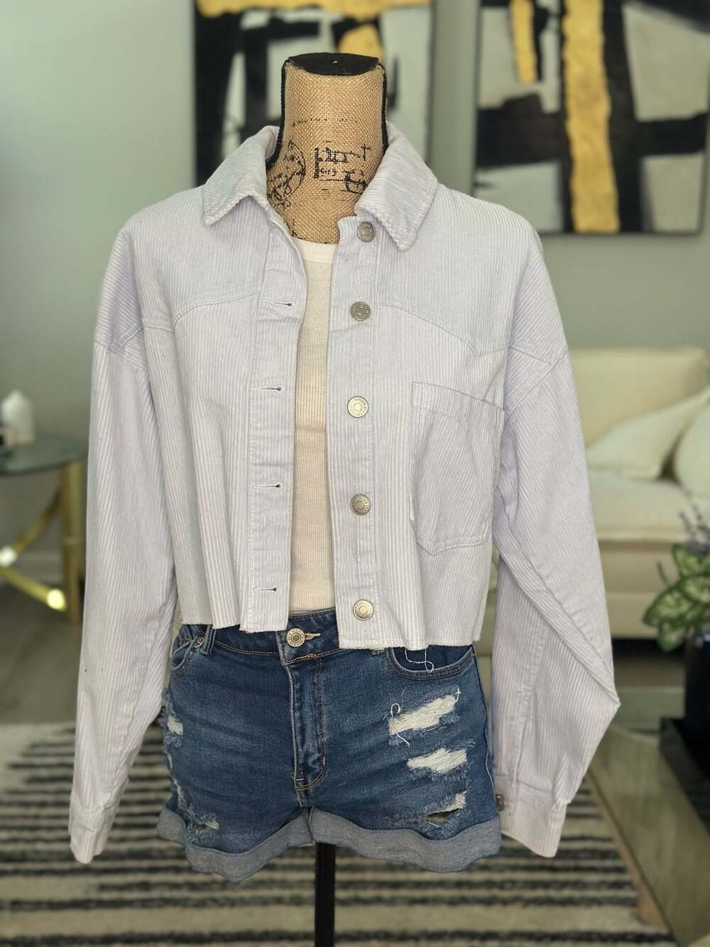 Forever 21 Corduroy Cropped Jacket Size S Light Blue